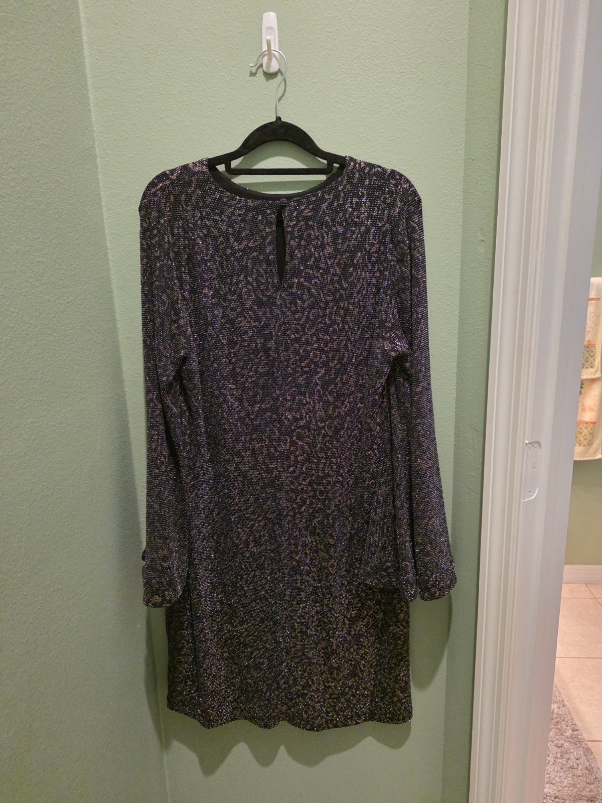 MSK Women’s Shift Dress Long Bell Split-Sleeve Metallic Large