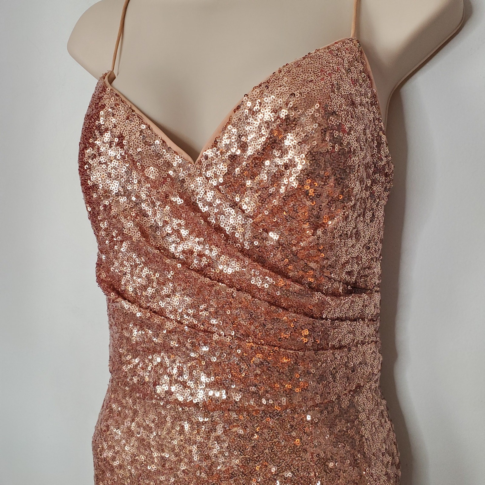 Watters Anzen 5300 Sequin Maxi Evening Dress Gown Rose Gold Wedding Size 10