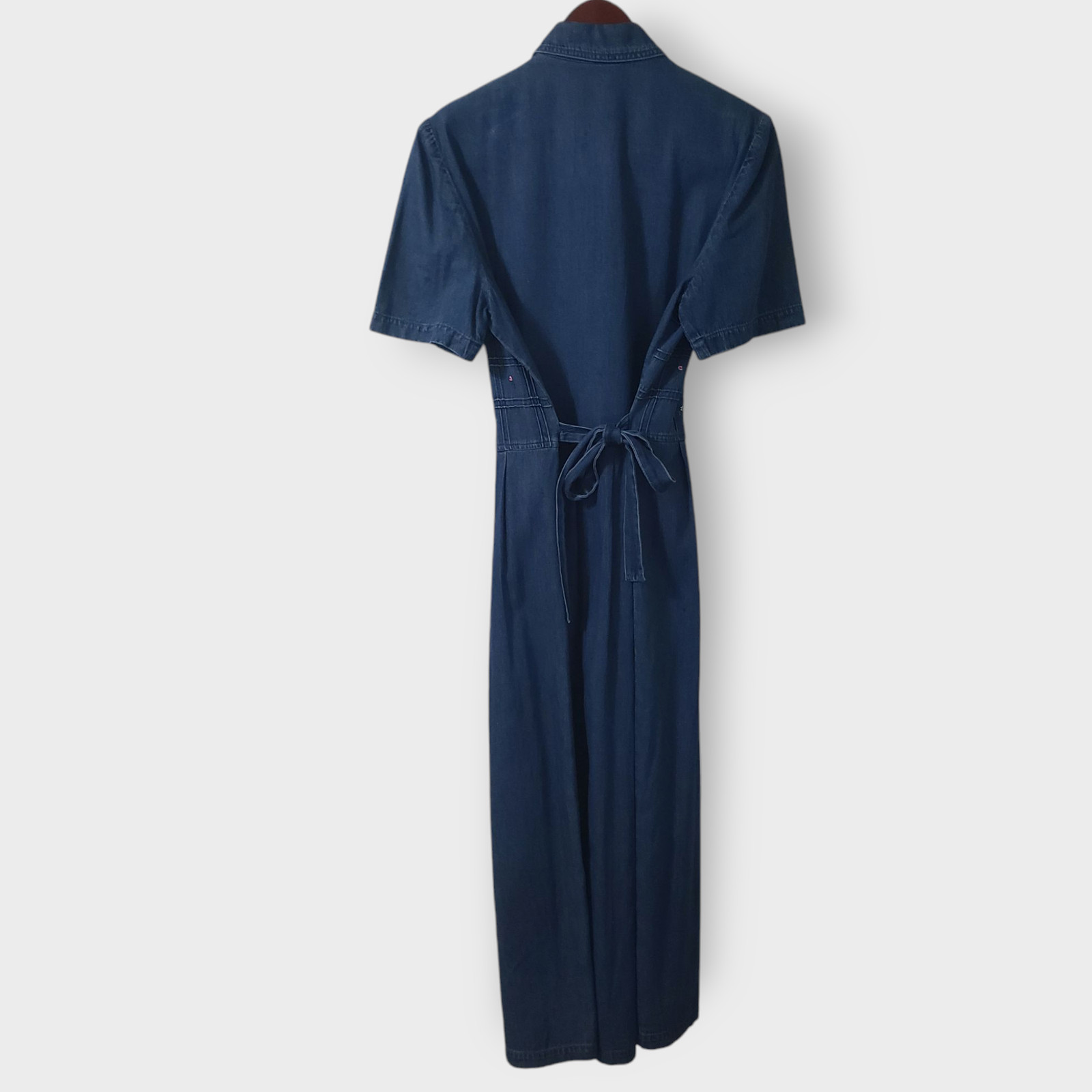 Karin Stevens Denim Button Front Midi Dress Floral Embroidered Sz 12 Cottage