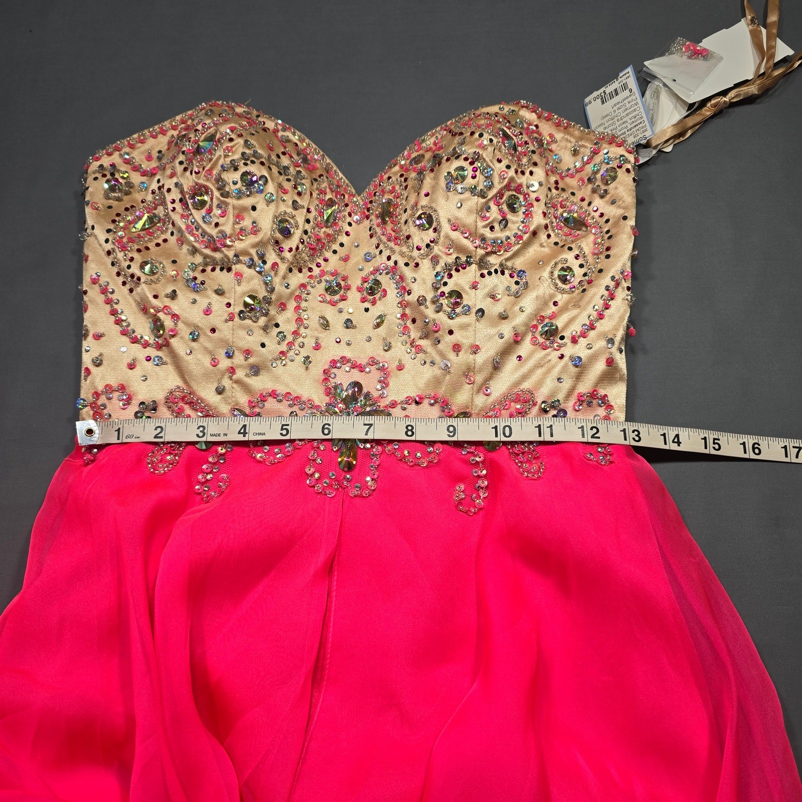 Cassandra Stone Pink Formal Maxi Dress NEW $300 Chiffon Strapless Beads Womens 6