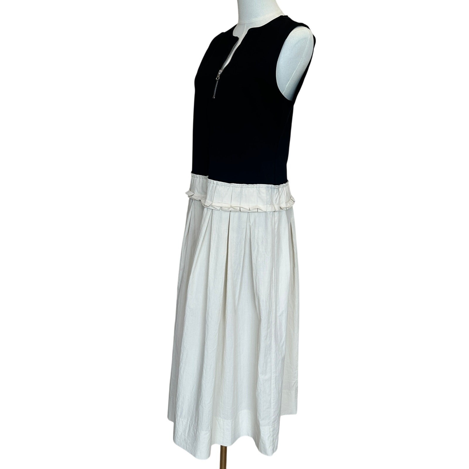 Plan C Black Cream Fit Flare Midi Dress SIZE 10 Romantic Cotton Designer $375