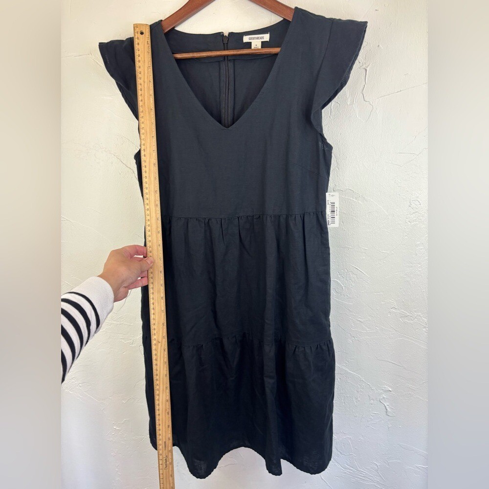 GOODTHREADS Linen Short Dress Black Mini Flutter Sleeve NEW V Neck Women’s Small