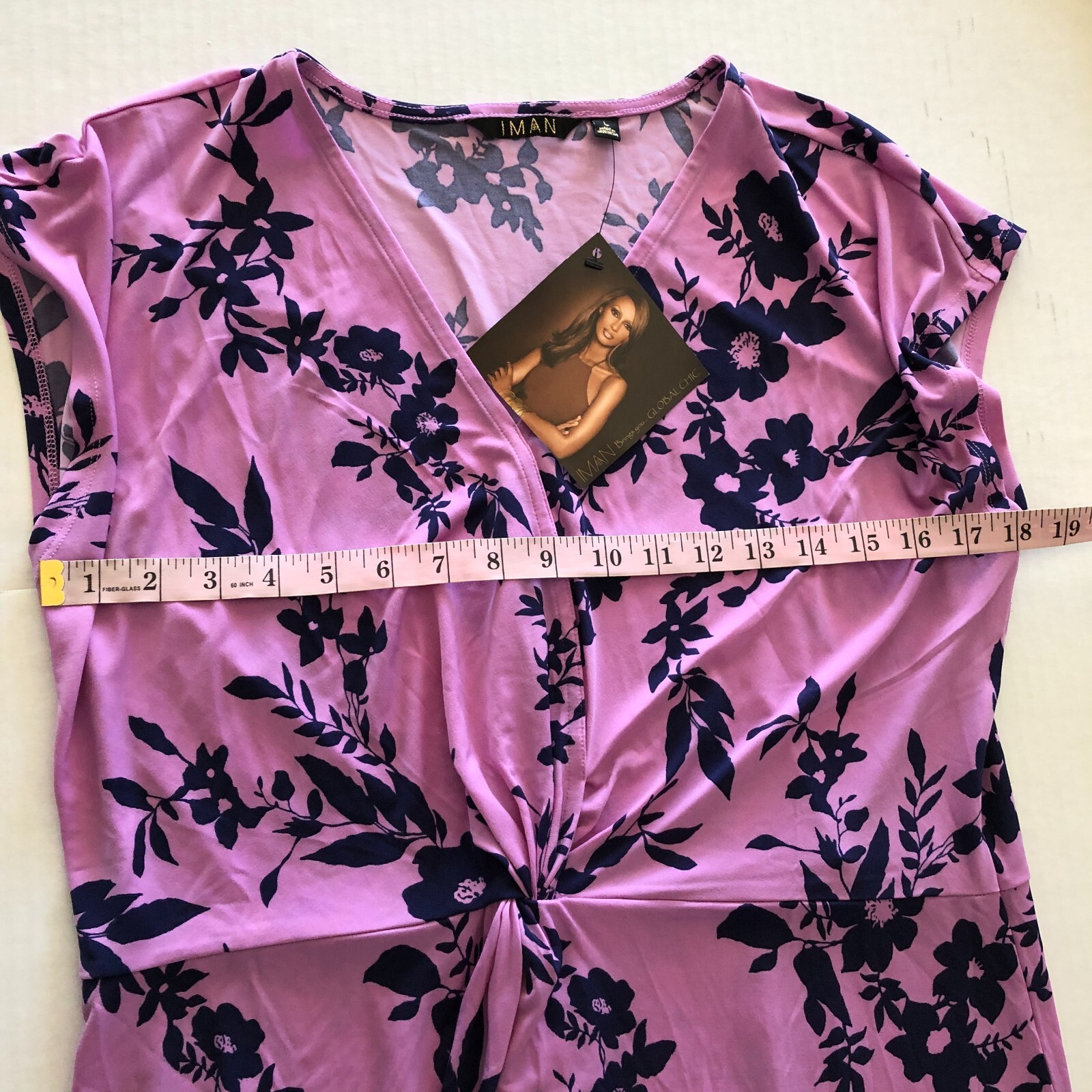 NEW IMAN Global Chic Twist-Front Midi Dress Pink Purple Floral Womens Size L