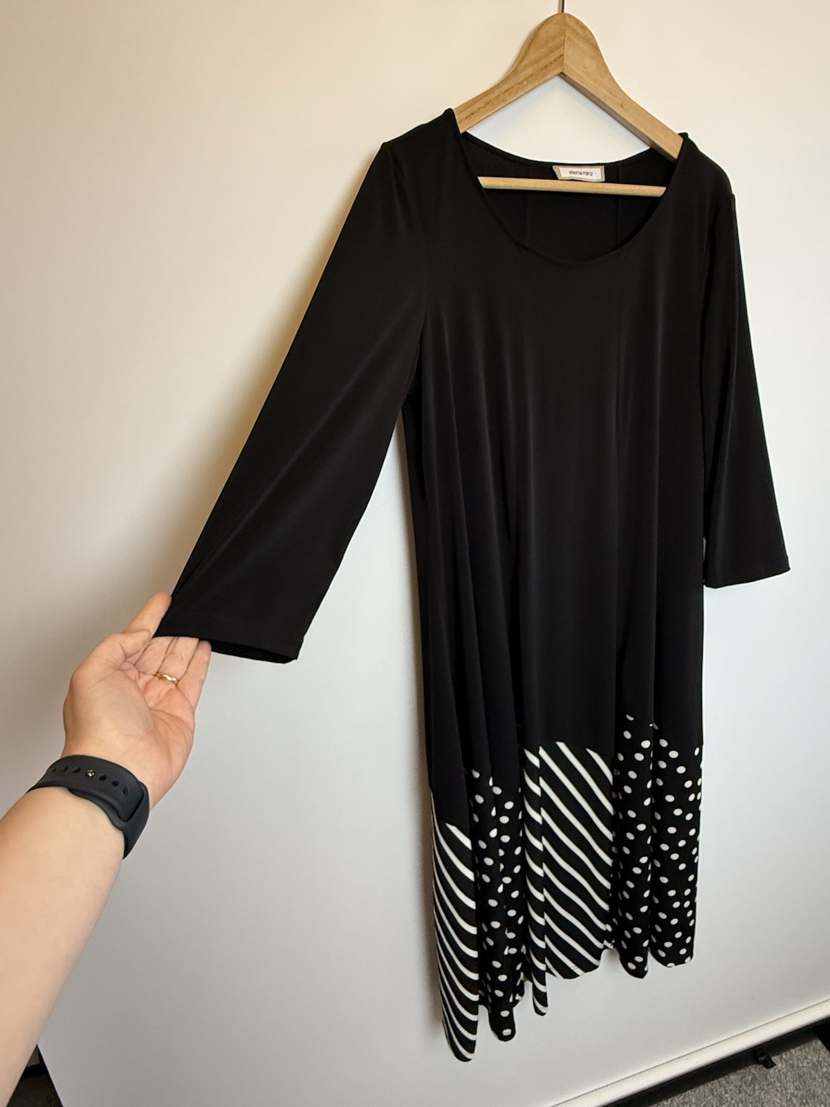 Elena Miro Womens Size UK 14 Black Mixed Pattern A Line Midi Dress