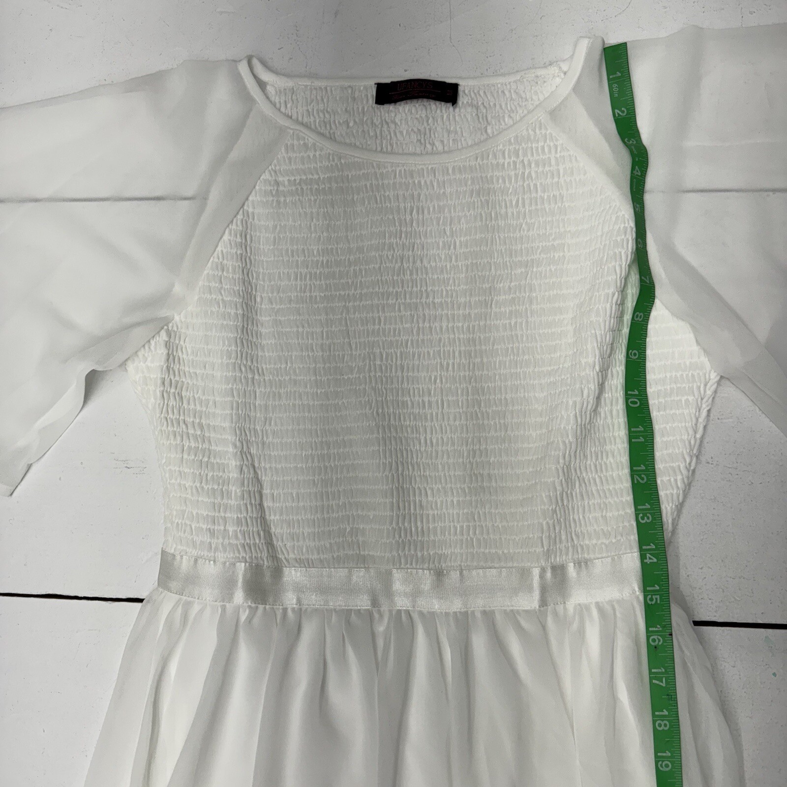 UFANCYS Whit Short Sleeve Smocked Corset Maxi Dress Flowy Womens Size M