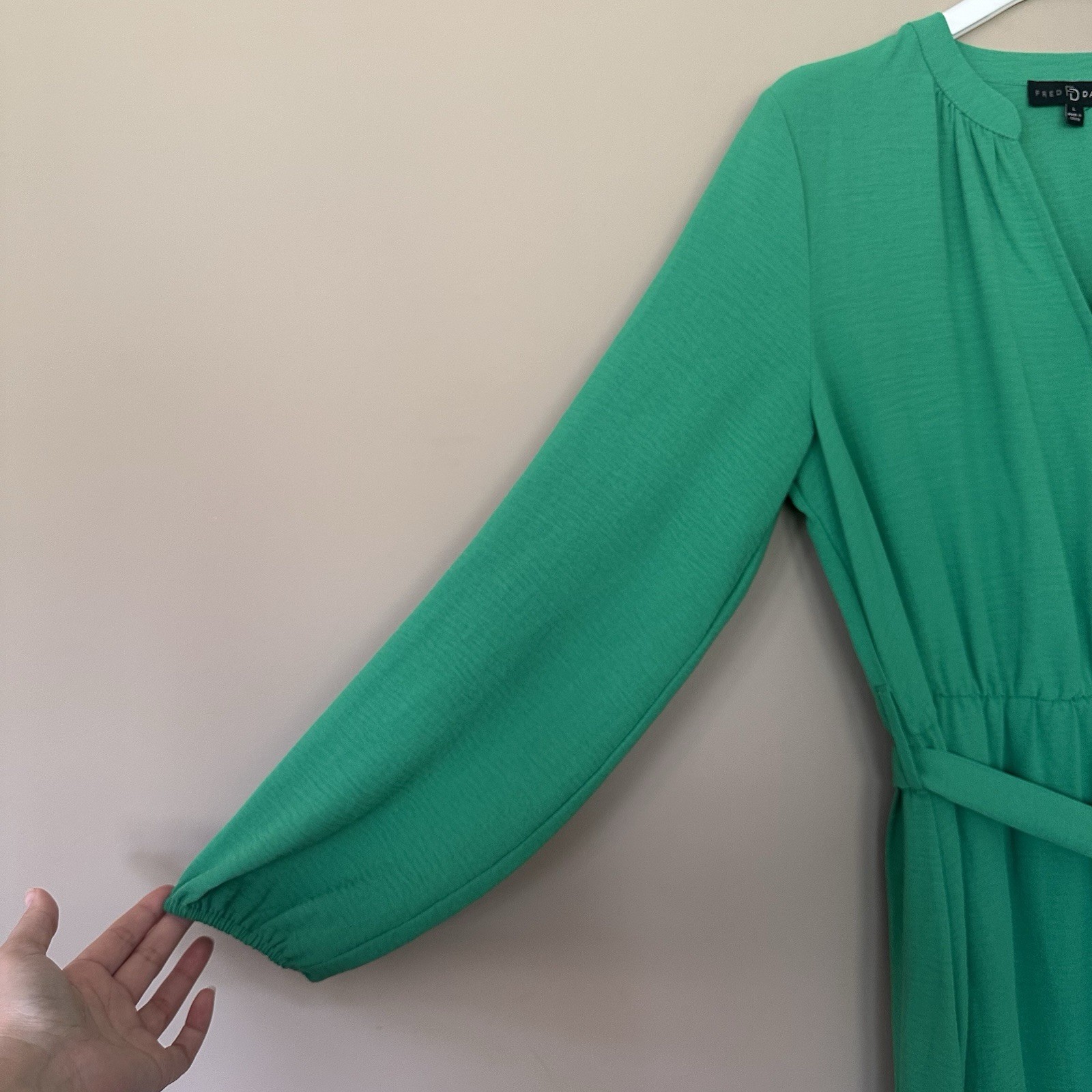 Fred David L Kelly Green Tiered Midi Dress Faux Wrap Belted Modest Office Church