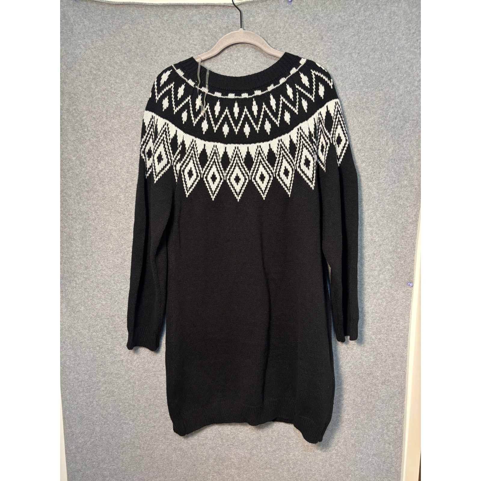 Harper Heritage Black White Fair Isle Sweater Dress Nordic Knit Winter NWT Large
