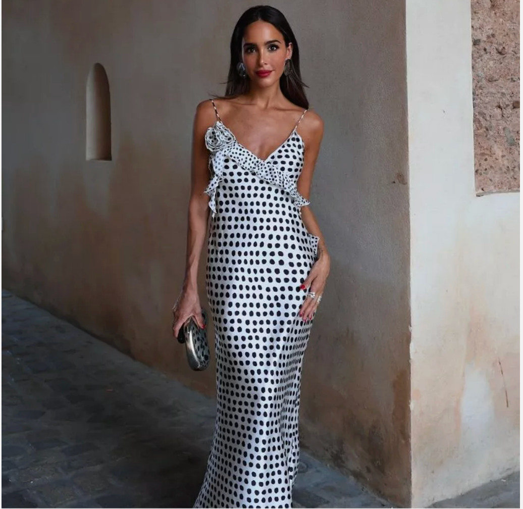 ZARA RUFFLED POLKA DOT SATIN EFFECT DRESS BLACK & WHITE XS S M NWT