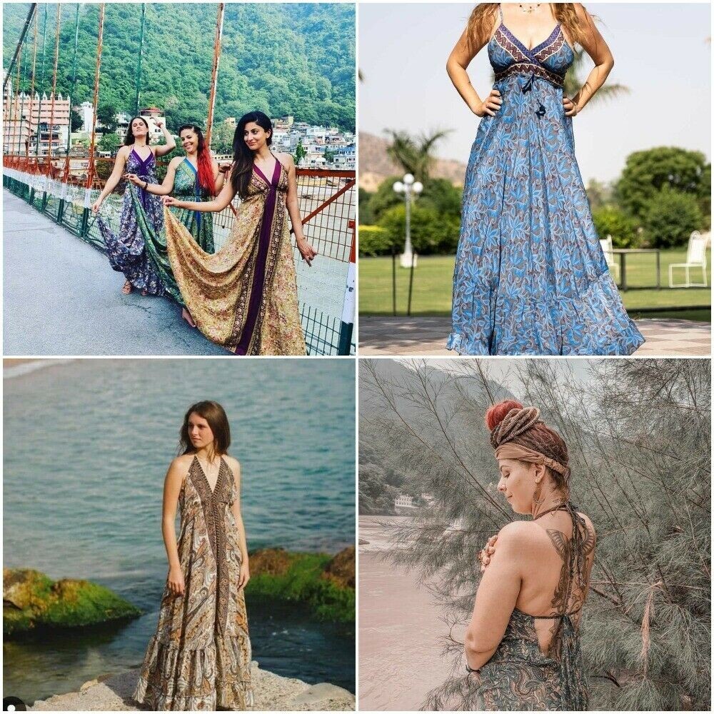 10 PC Lot Handmade Ladies Casul Evening Summer Dress Indian Sari Silk Long Dress