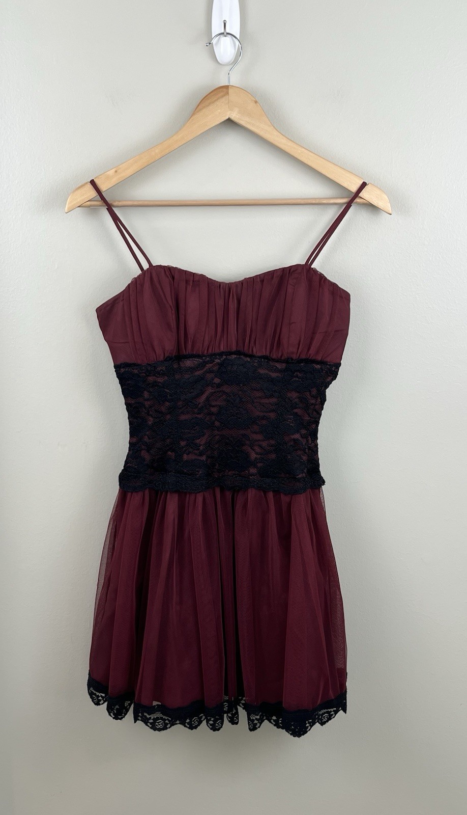 Deb Vtg Y2K Dress Lace Corset Sheer Mesh Sleeveless Fairy Goth Red Black Sz S