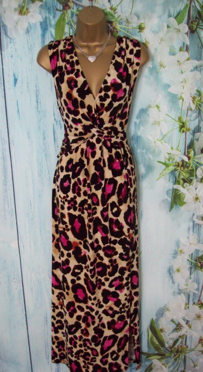 New Next Love & Roses Leopard Print Maxi Dress Size 18 Jersey Twist Holiday