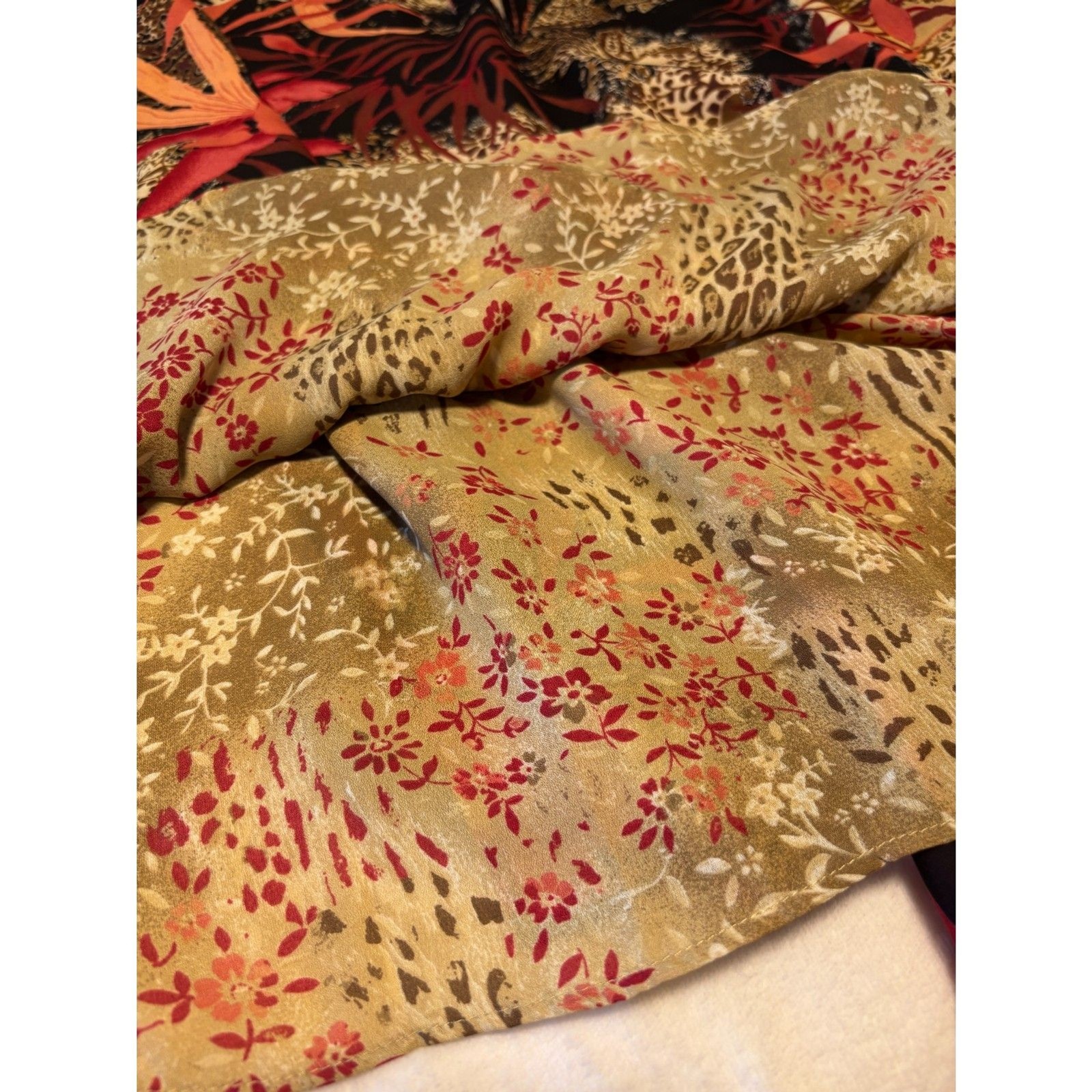 Studio Ease Tropical Animal Print Maxi Dress Size 12 Red Brown Y2K Resort Bold