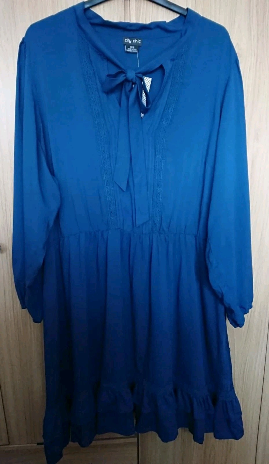 City Chic Teal Smocked Ruffle Plus Size Dress Size 18 (Fit 24-26)
