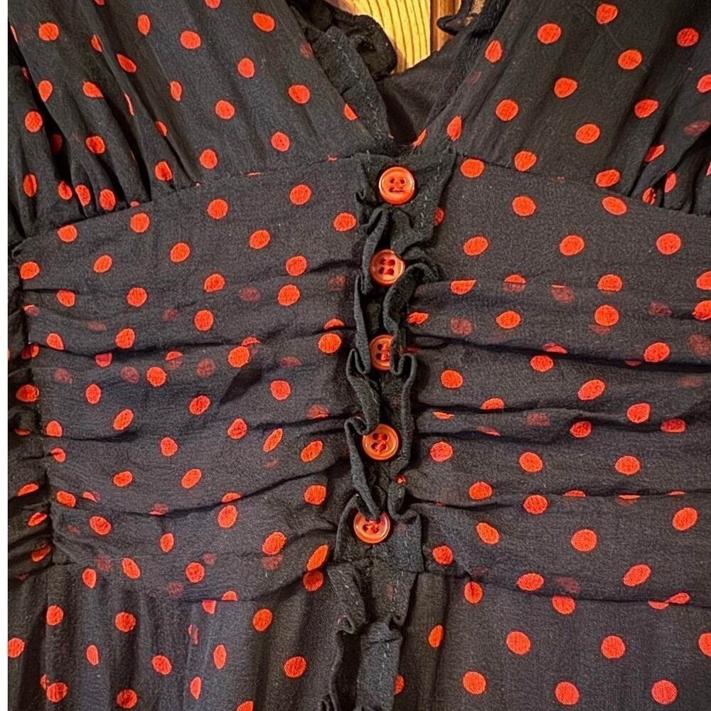 Jonathan Martin Navy Blue Red Polka Dot Retro V-Neck Midi Dress 10 RN50640
