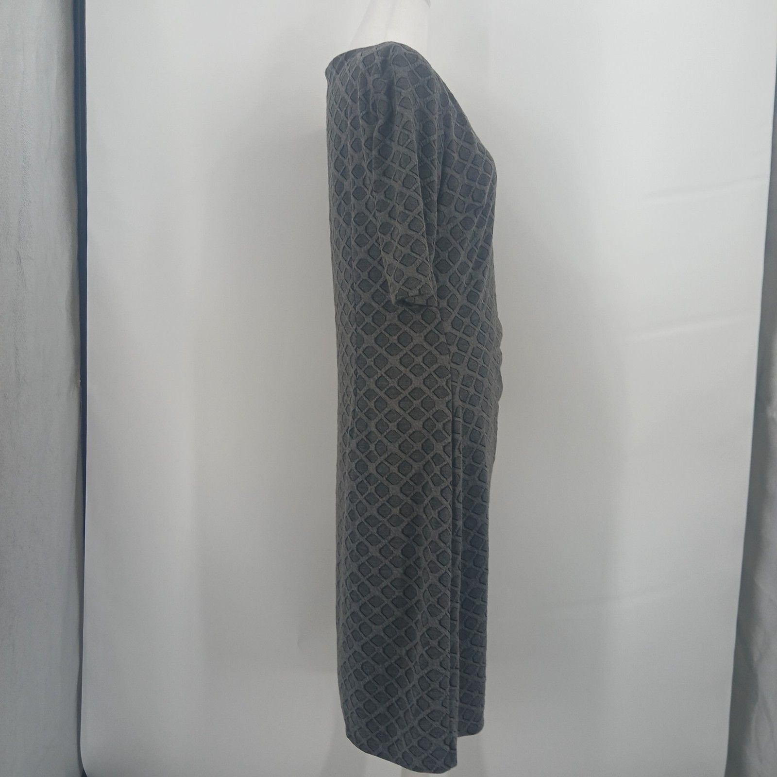 womans anne klein size 12 black grey short sleeve midi dress side rouching