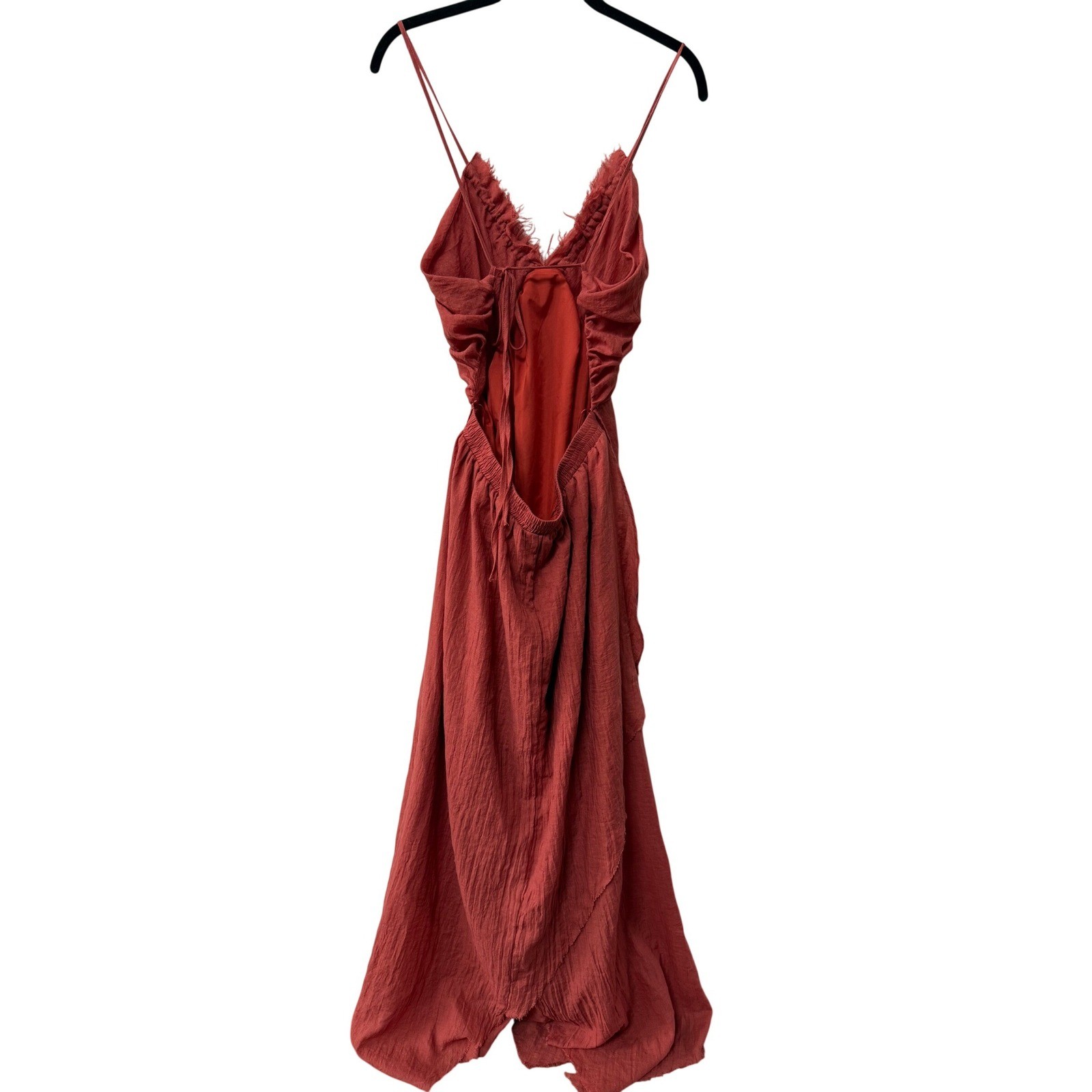 Promesa Floating on Air Layered Gauze Halter Maxi Dress Womens Sz L Rust Beachy