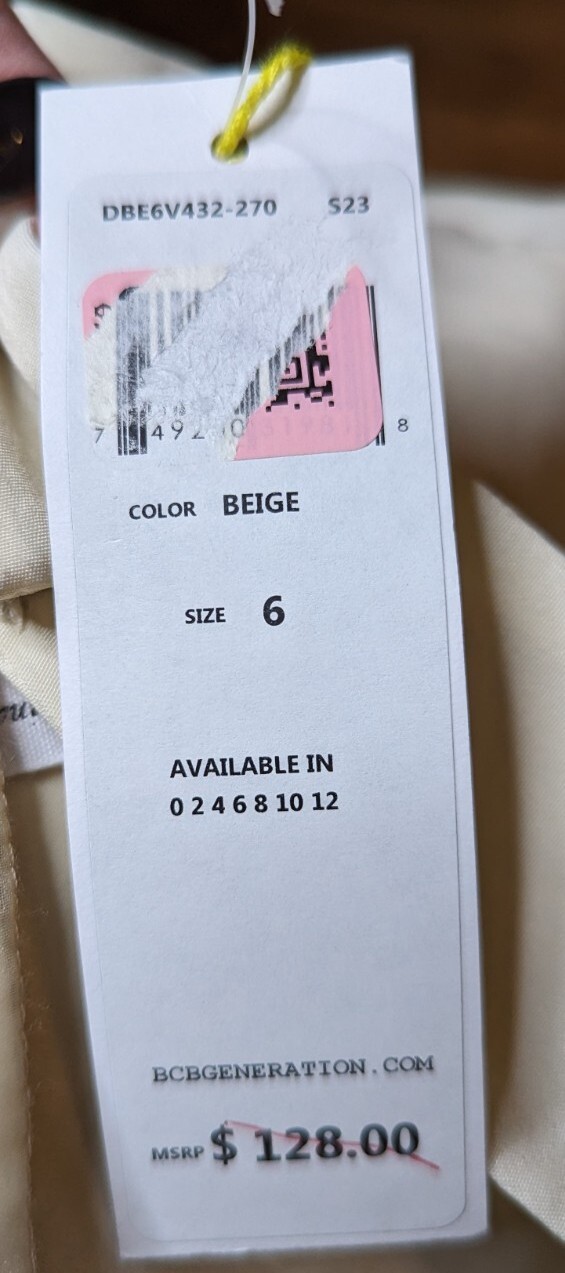 bcbgeneration dress cocktail size 6 beige dress zip in the back 