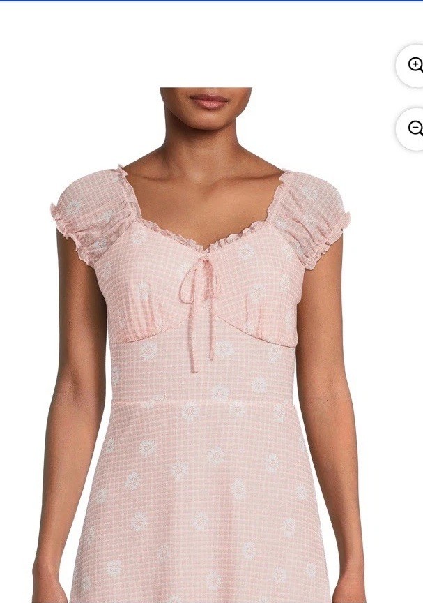 Pink Gingham Daisy Cottagecore Milkmaid Mini Dress Smocked mesh layered