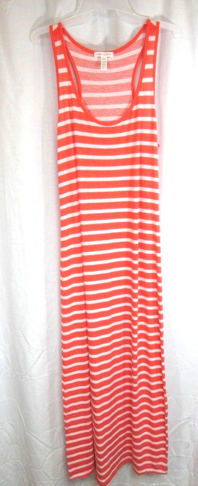 Ambiance Apparel Dress Sz L Pink White Striped Round Neck Sleeveless Long Casual