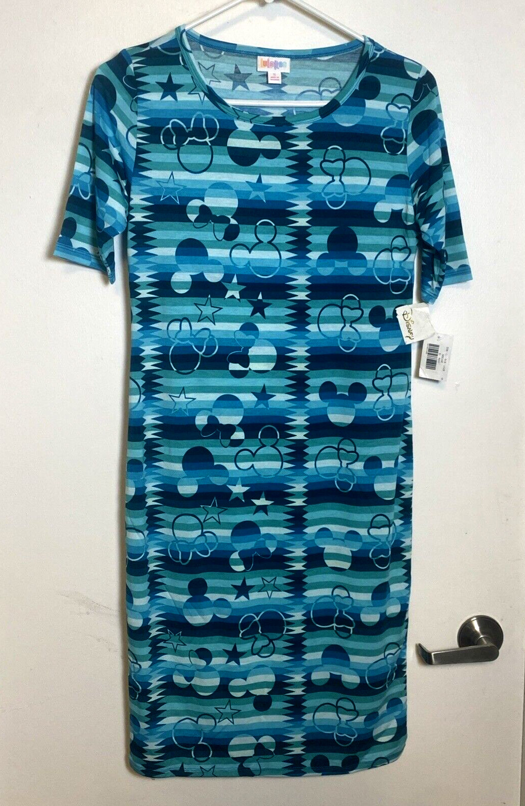 Disney LulaRoe Julia Dress Mickey Minnie Mouse Women’s Small Aqua Blue Stretch