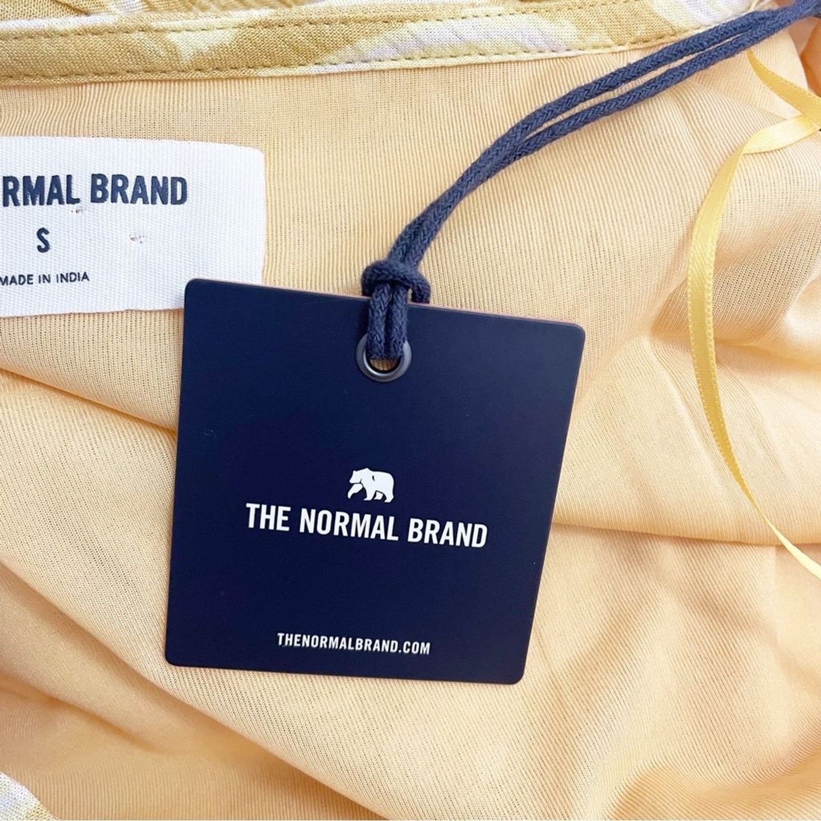 NWT The Normal Brand Ezra Crepe Deep V Button Thru Dress Yellow Size Small NEW