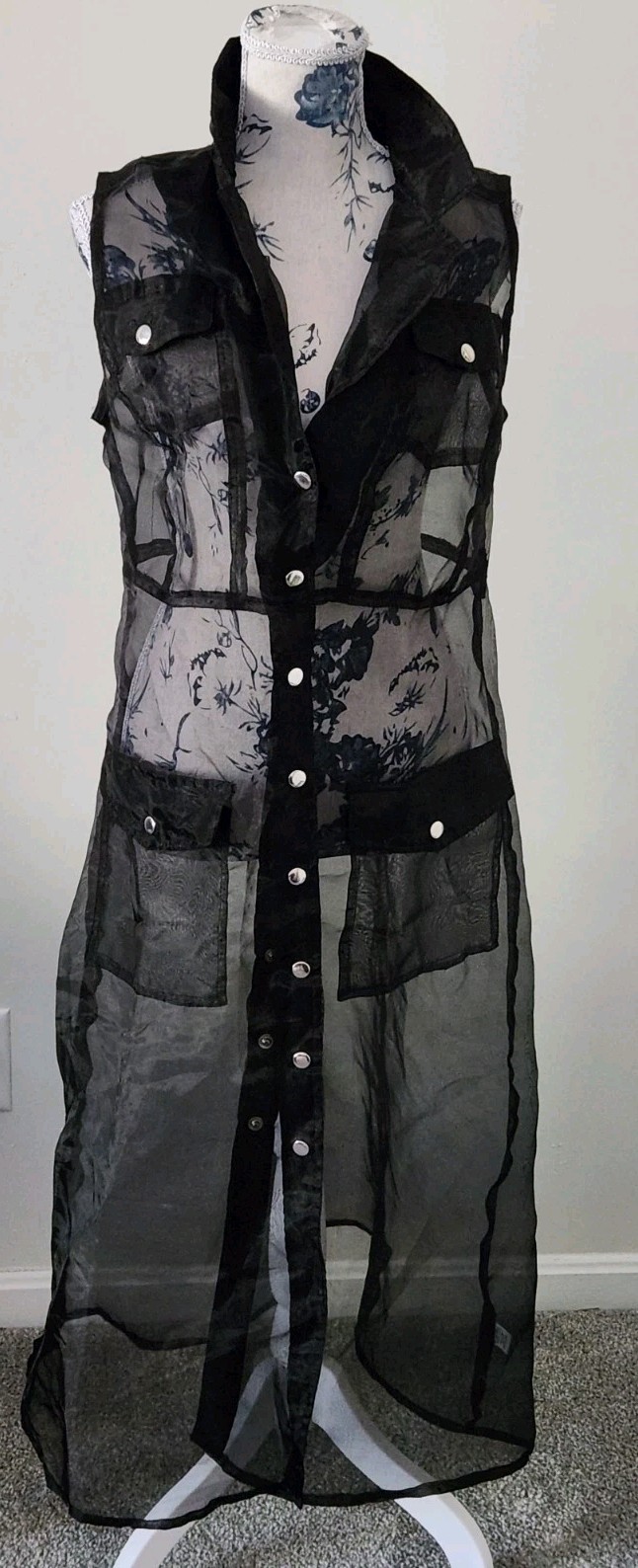 Joy & Ash~Black Sheer Dress~Sleeveless Size 1X~Beachy Cover-Up W/4 Snap Pockets