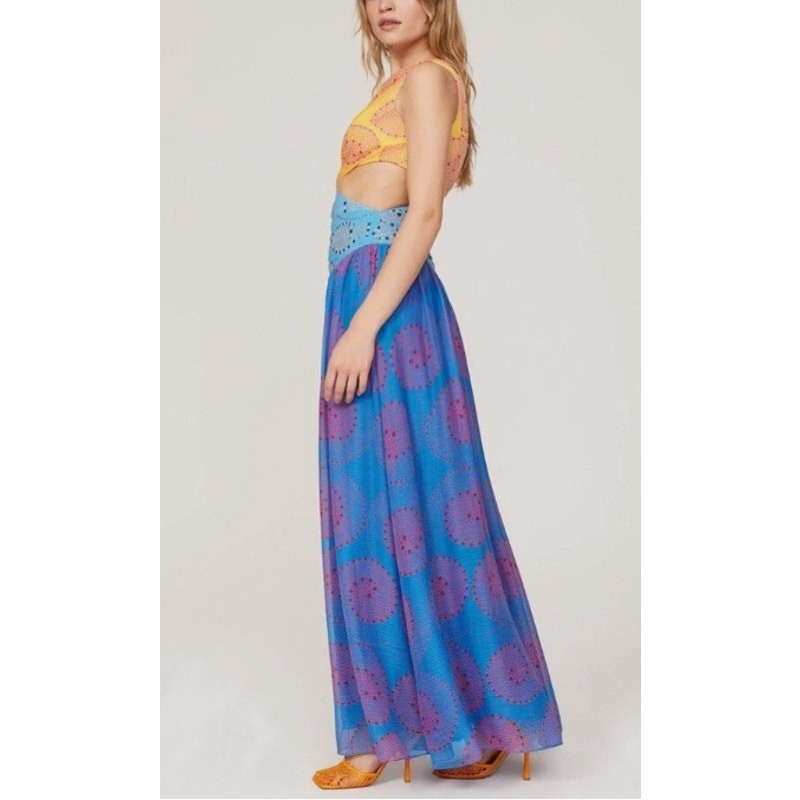 NWT STAUD Ashlyn One Shoulder Cutout Maxi Dress Multicolor Size 0