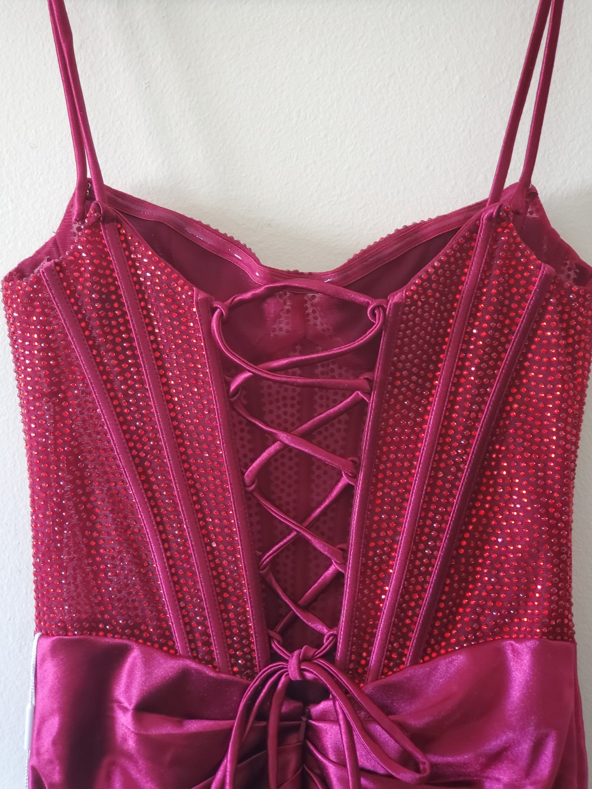 Stacees Sz 0 (XS) Sparkling Strapless Hot Fix Crystal Corset Mini Dress Burgundy