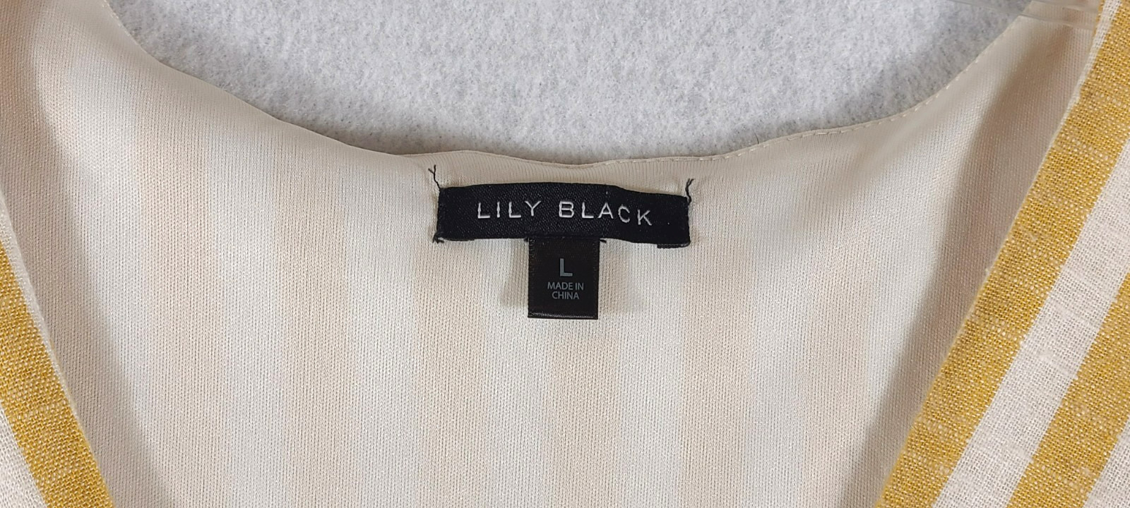 Lily Black Wrap Dress Midi Yellow White Stripe Lined Button Womans Size Large