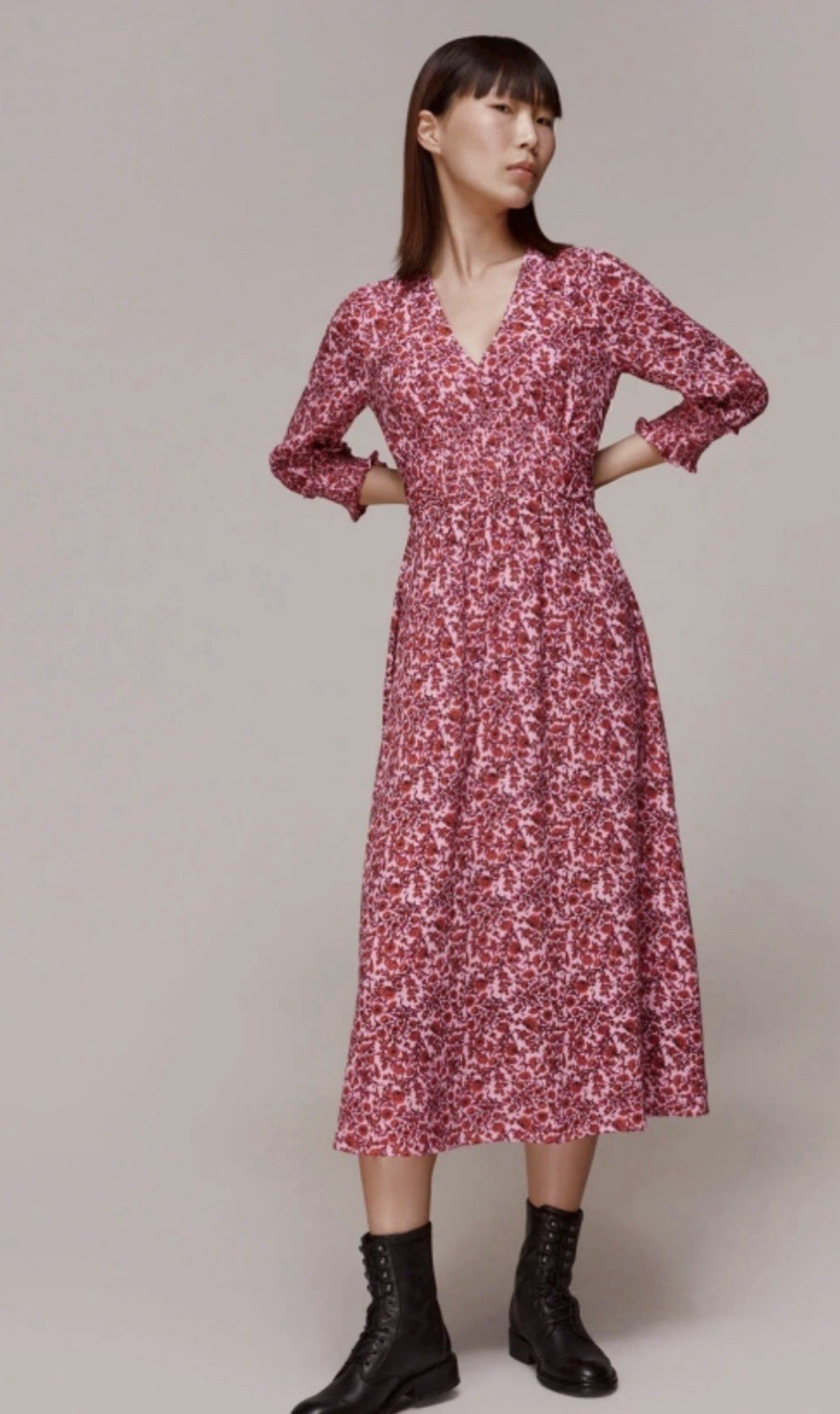 WHISTLES * SIZE 10 PINK HEATH FLORAL PRINT LADIES MIDI DRESS RRP £149