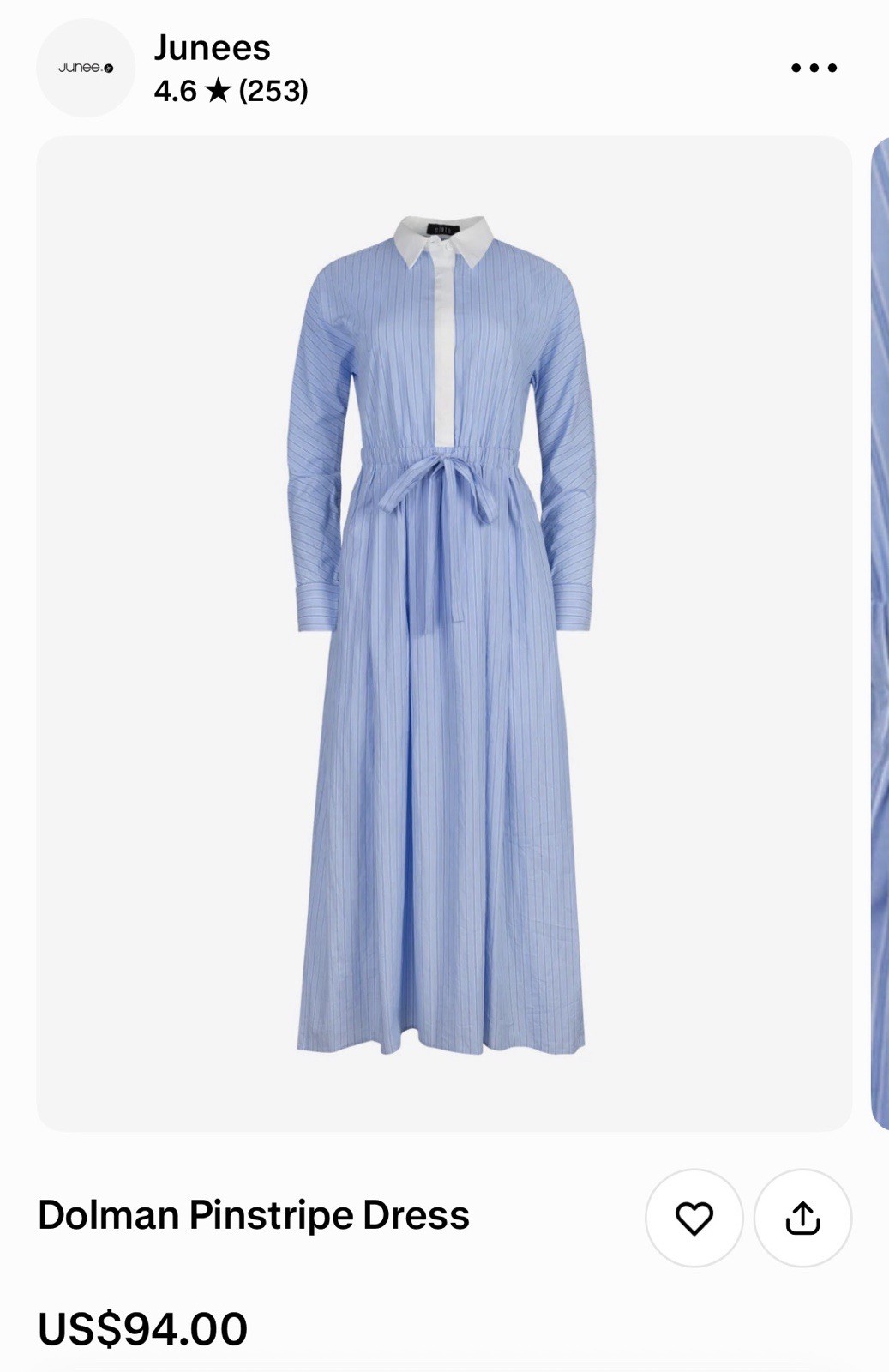 Junees Blue and white pinstripe dress with tie waist. Original price $94 #dress