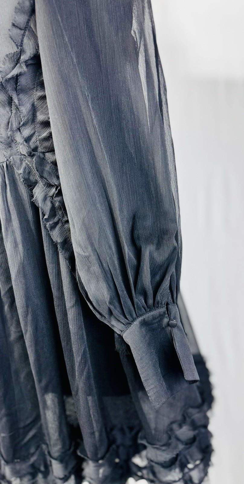 O.P.T. Black Chiffon Ruffle Mini Dress Sheer Long Sleeve Size M Goth Cottagecore