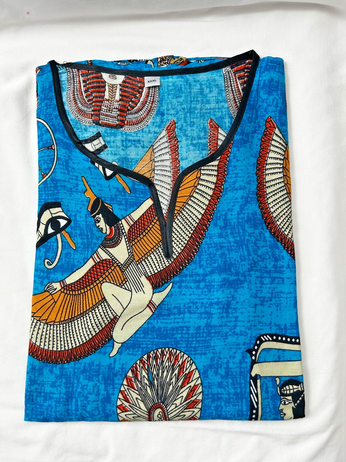 Egyptian Cotton Galabia Casual Dress X-Large Light Blue Tut Eye Isis 55″ Long