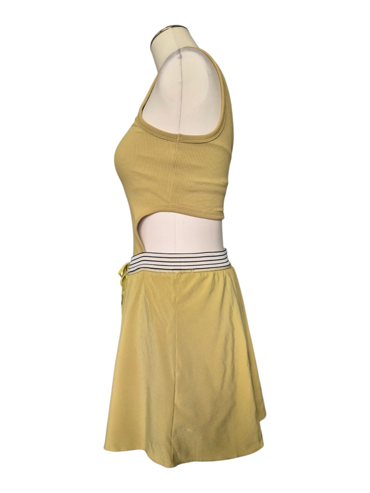 Offline by Aerie Ribbed Cutout Athletic Dress Chartreuse Built In Shorts Bra S