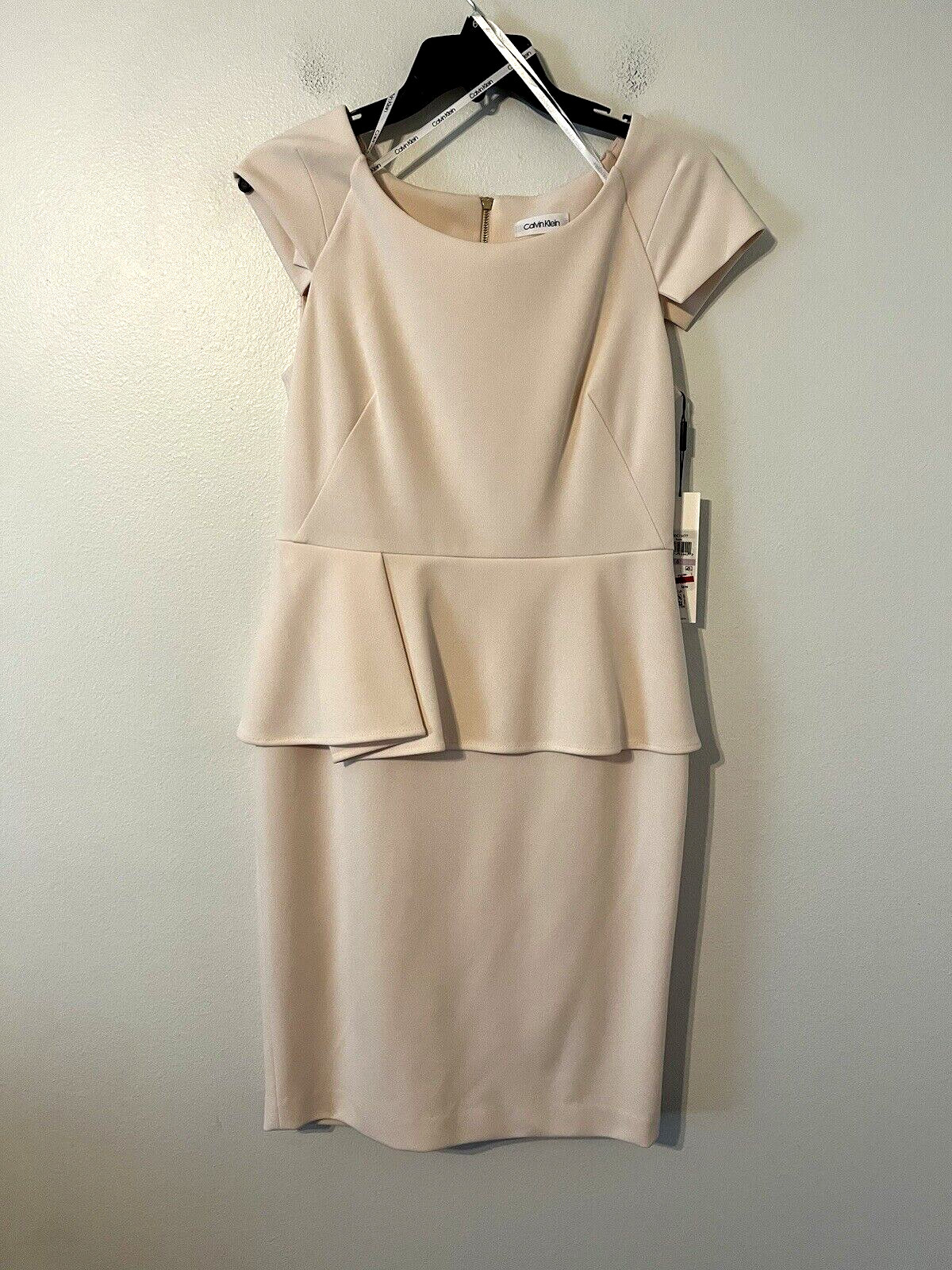 CALVIN KLEIN Stretch Crepe Sleeveless Peplum Shift Dress Light Pink Size 6 NWT