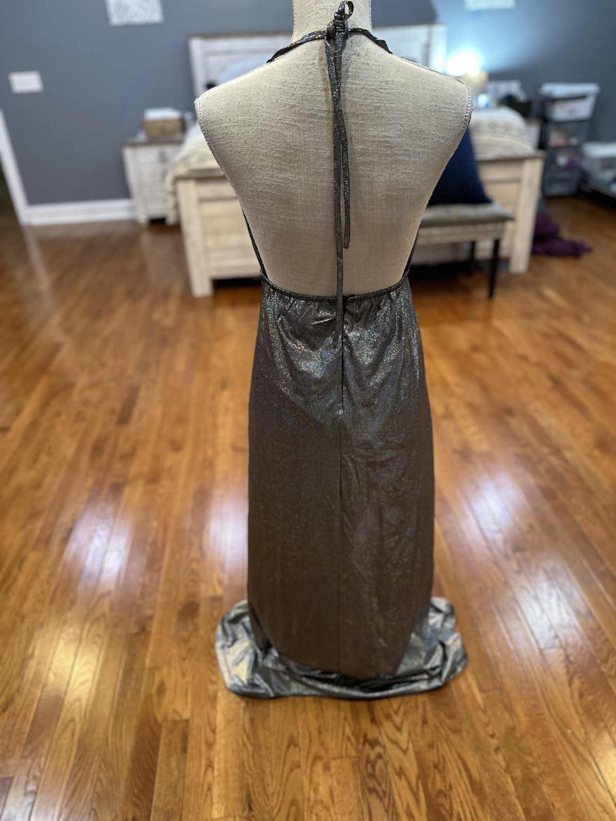 Fiestar Shimmery Silver Make Cut Maxi Dress Women’s Size Medium EUC