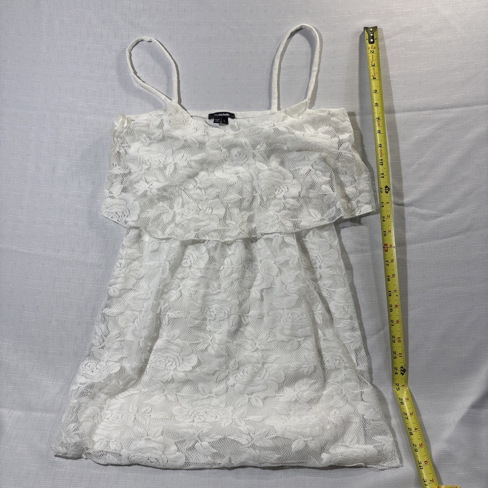 My Michelle Women’s L spaghetti strap mini tank dress Lace & Lined Ivory