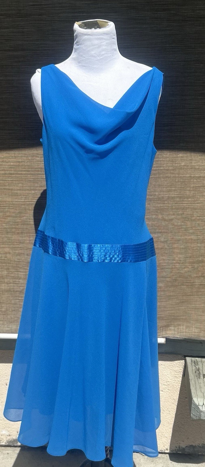 Evan Picone Petite 12P Turquoise Blue Sleeveless Fit Flare Midi Dress No Stretch