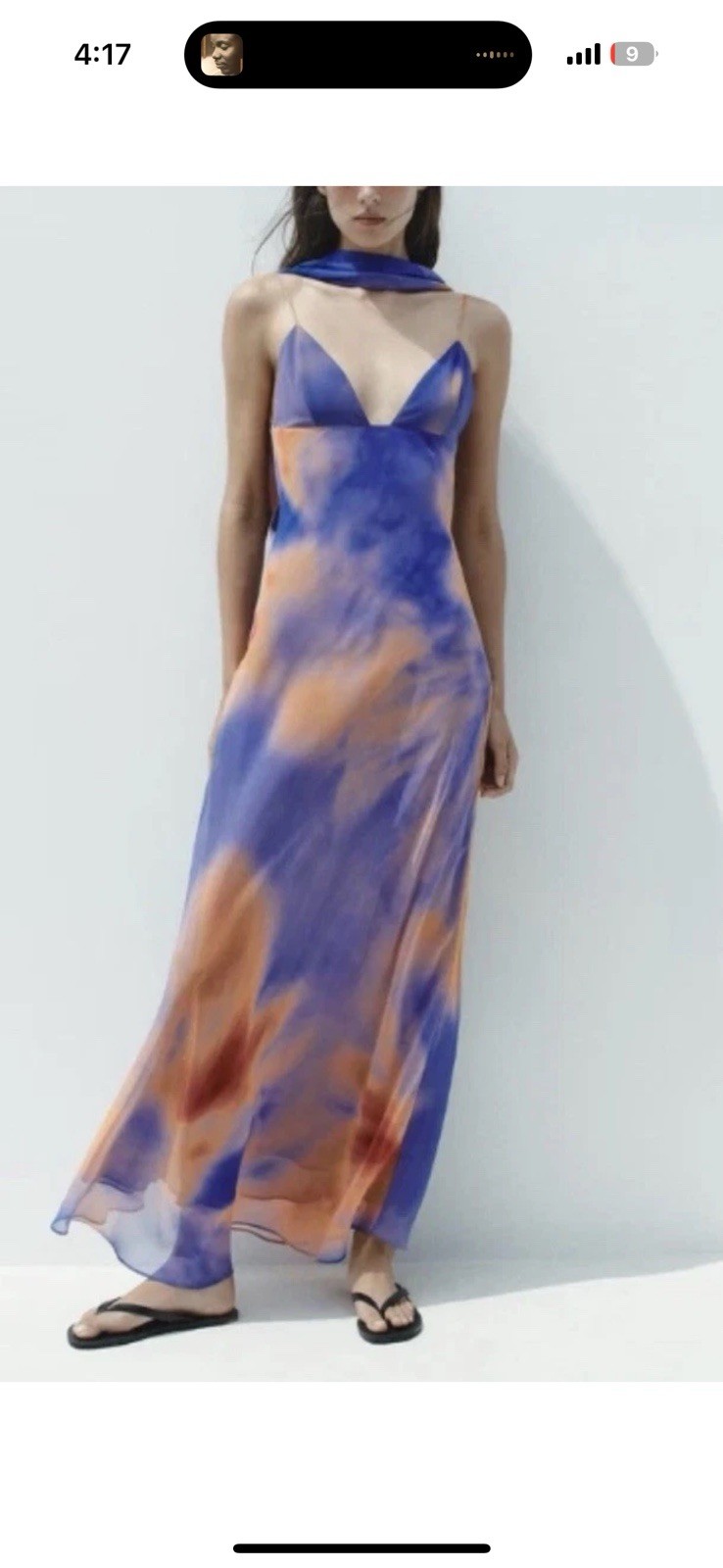 ZARA BLUE ORANGE LONG TYE DIE PRINT SCARF DRESS STRAPS. 8221/119/948 SIZE S