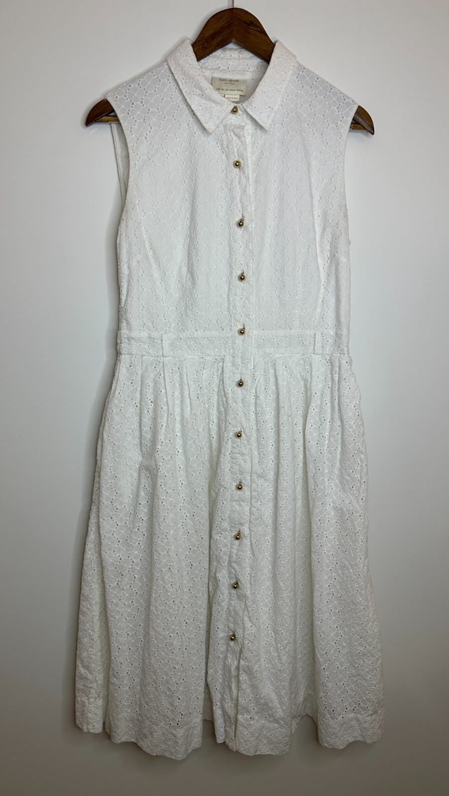 Kate Spade New York White Cotton Eyelet Sleeveless Button Front Dress *Altered