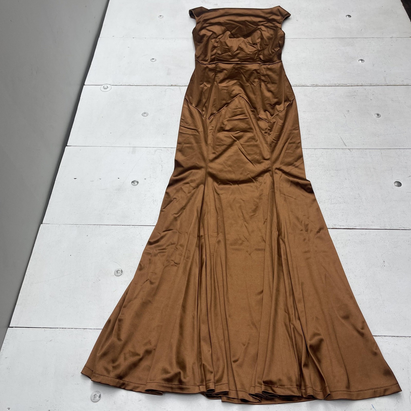 MUXXN Dress Womens S Brown Satin Cap Sleeve Mermaid Maxi Gown Formal Evening