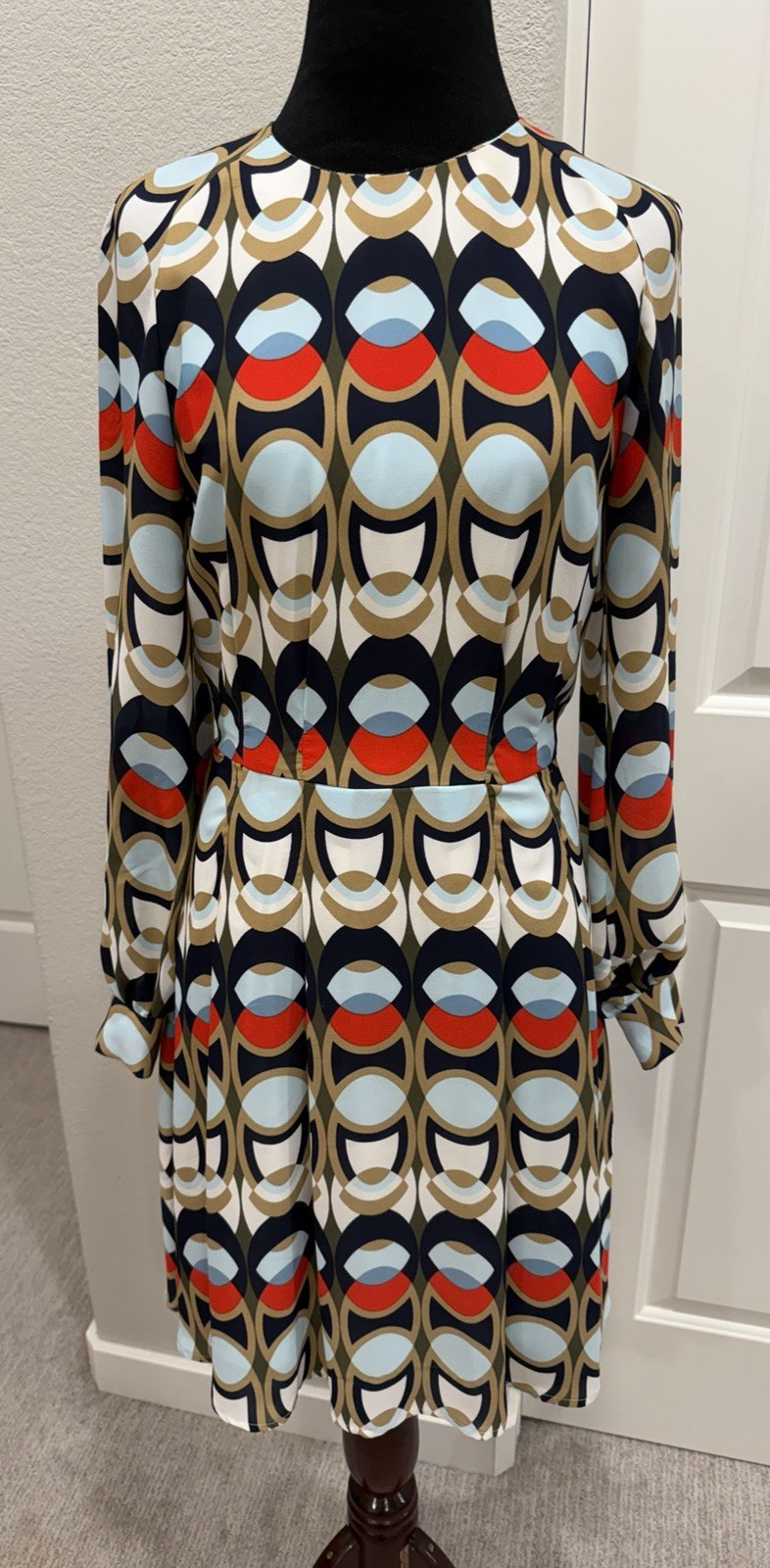 H&M Funky 1960’s Geometric Multicolor Long Sleeve Dress Mod Madmen 4 Retro