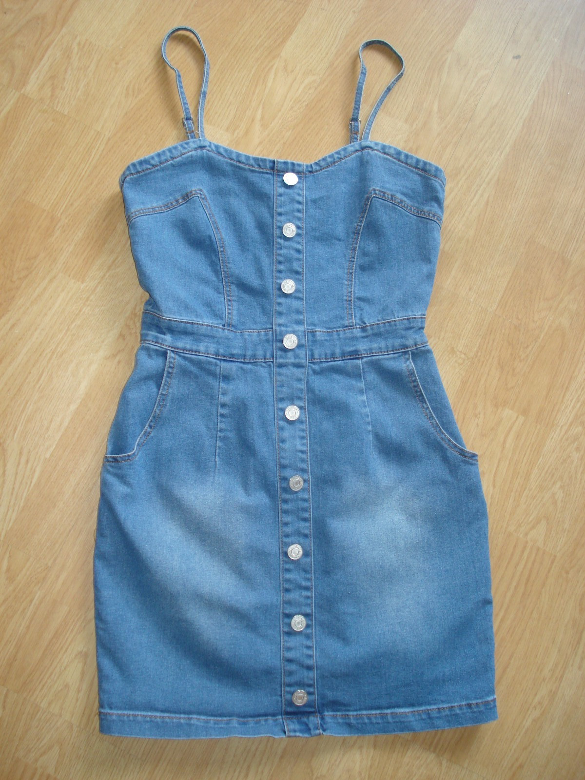MISSGUIDED DENIM COTTON/POLY POCKETS STRAPS SLEEVELESS FIXED BUTTON UK 10