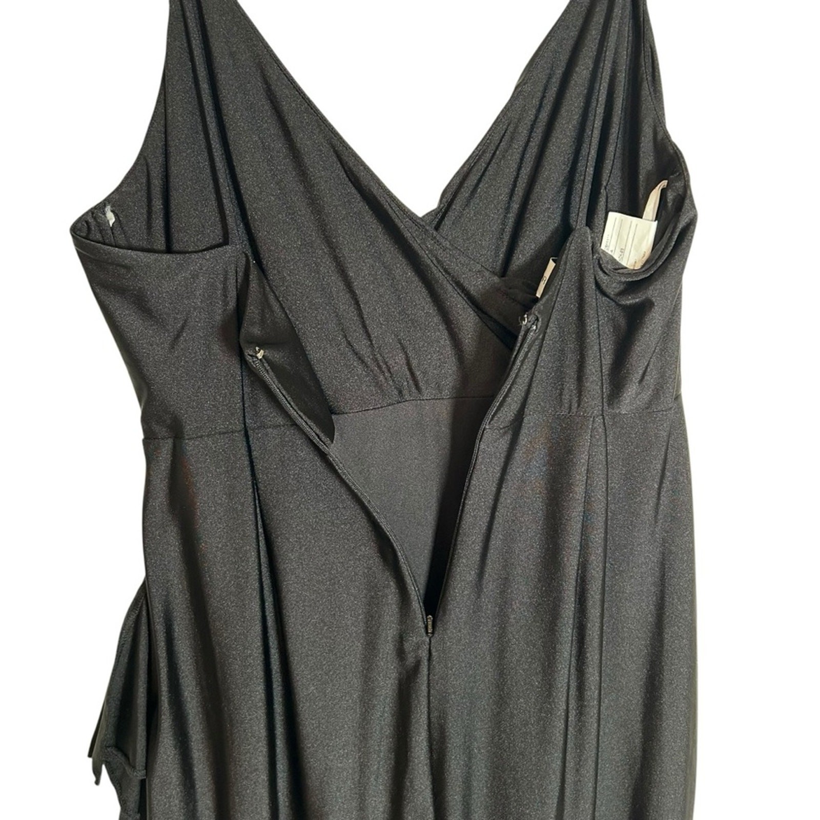 CYNTHIA & SAHAR Gabriella Ruffled High Low Stretch Satin Gown in Black Size XL