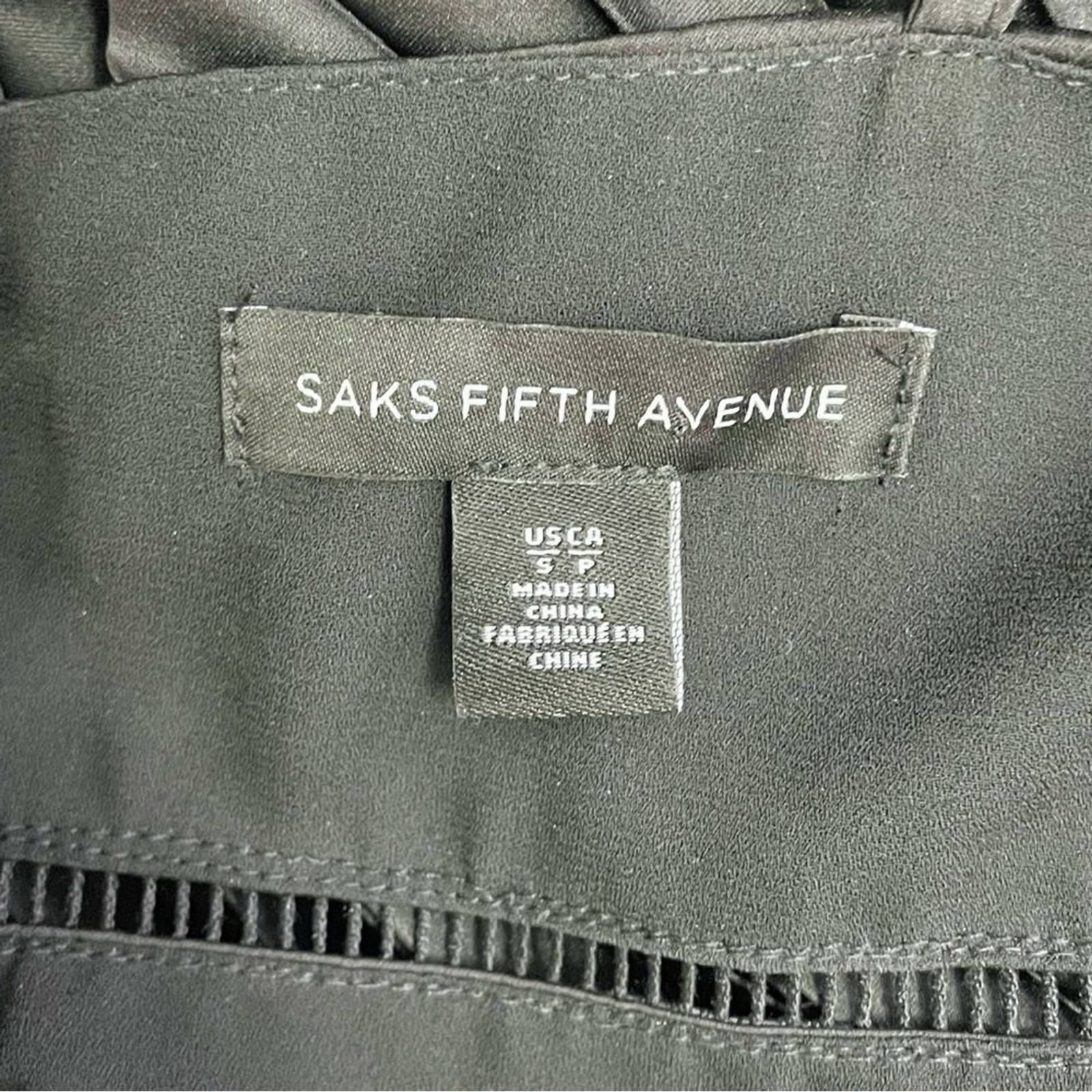 Saks Fifth Avenue Black Satin Pleated Midi Dress Spaghetti Strap V Neck Sz Small