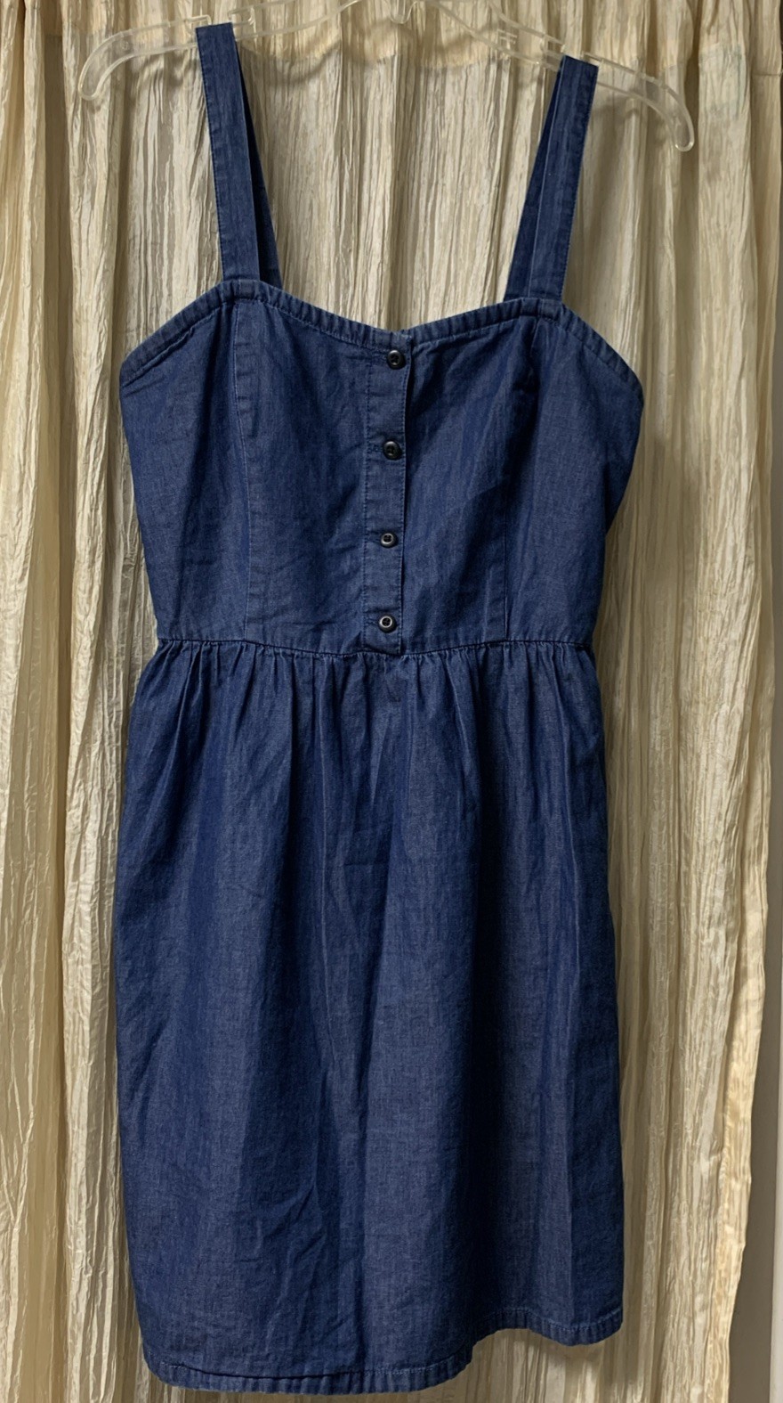 Vans Denim SunDress Button Top Front Smocked Back Dress Straps Women’s Medium