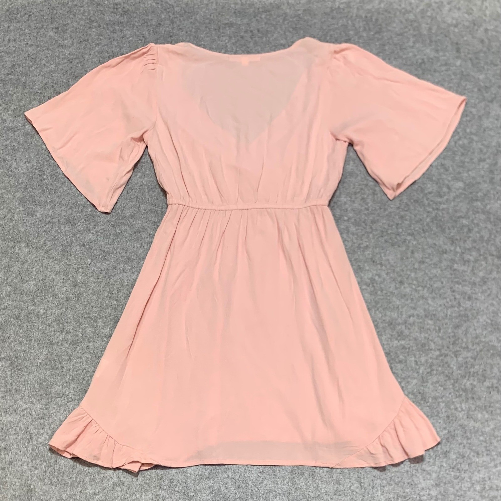Rewind Womens Small Pink Surplice V-Neck Ruffle Hem Mini Dress Flutter Sleeve