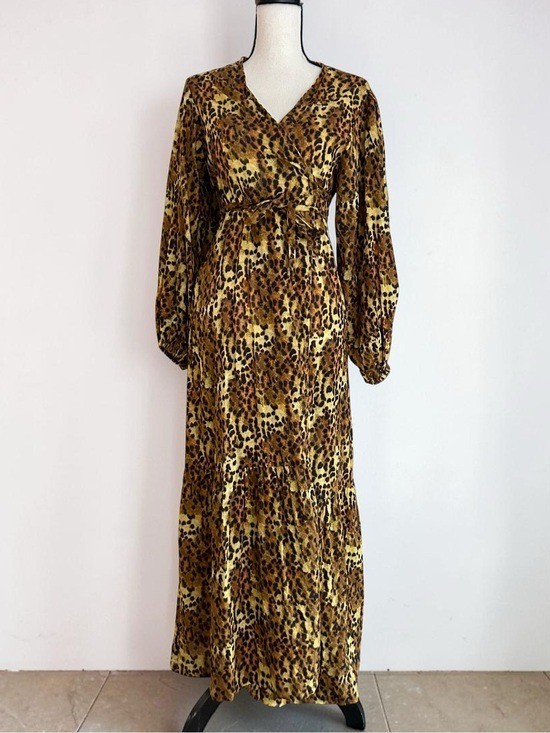 Anthropologie Carolina K Leopard Print Saffron Wrap Maxi Dress Sz Large