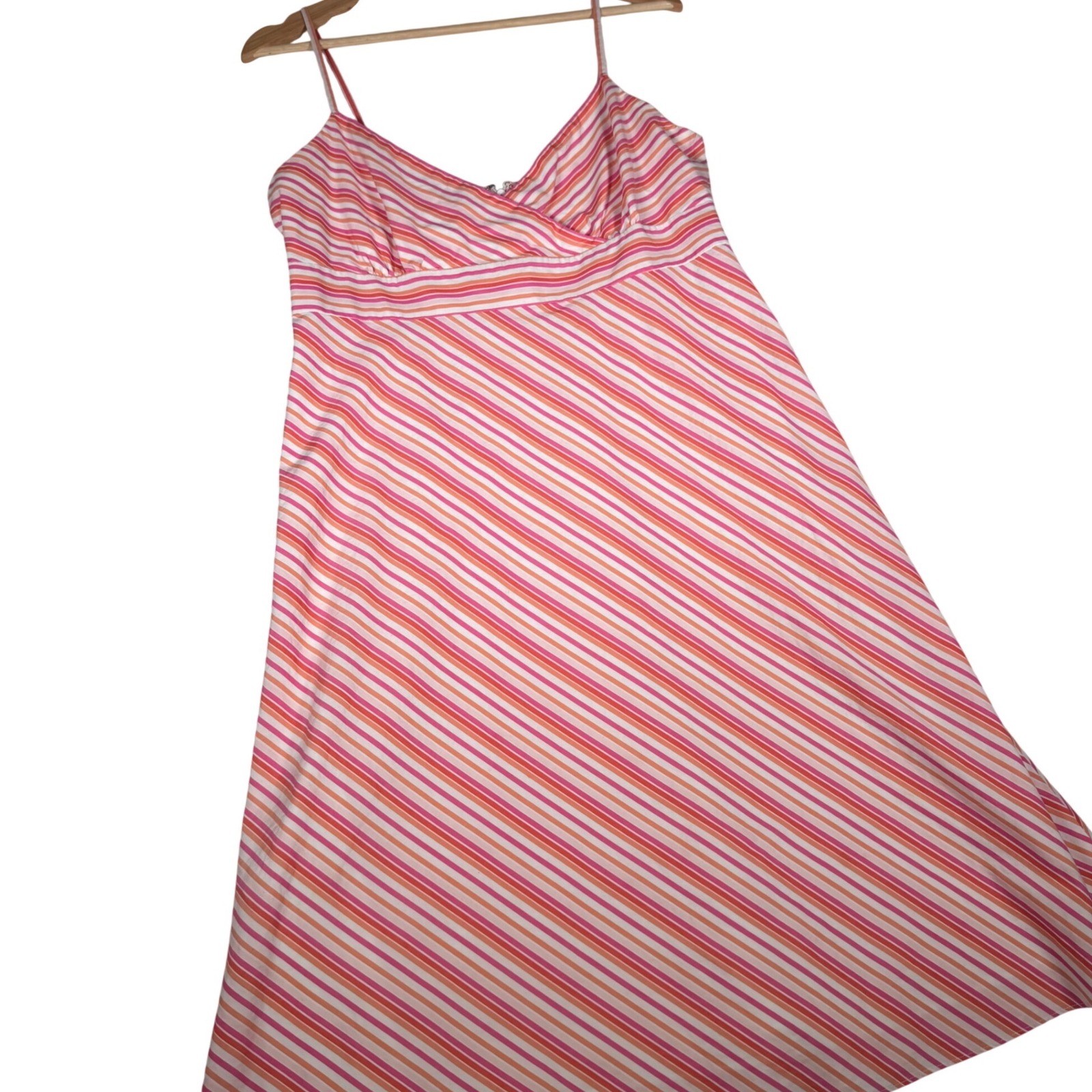 J.Crew Pink Orange Striped Spaghetti Strap Midi Sundress Size 6 Small | P2P 17.5
