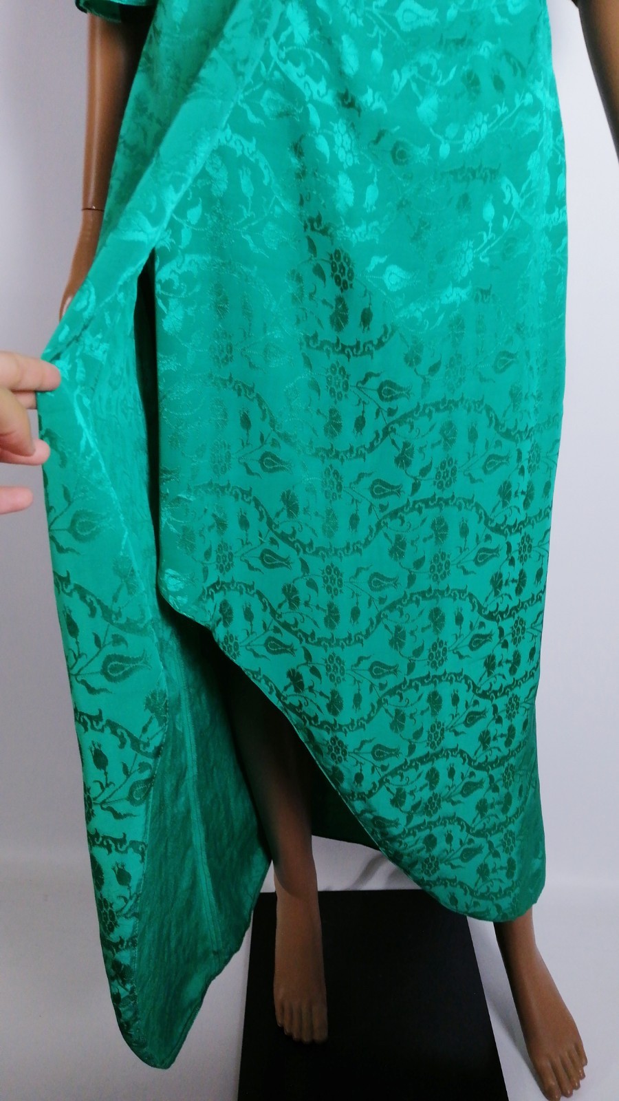 MISS SELFRIDGE Green Satin Jacquard Midi Dress Wrap Front Sz EU 36 UK 8 US 4